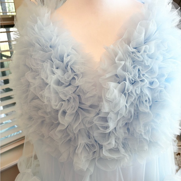 NEW Tulle Maternity Dress for Photoshoot Bridal Robe Light Blue NWOT Size XL - Picture 3 of 7